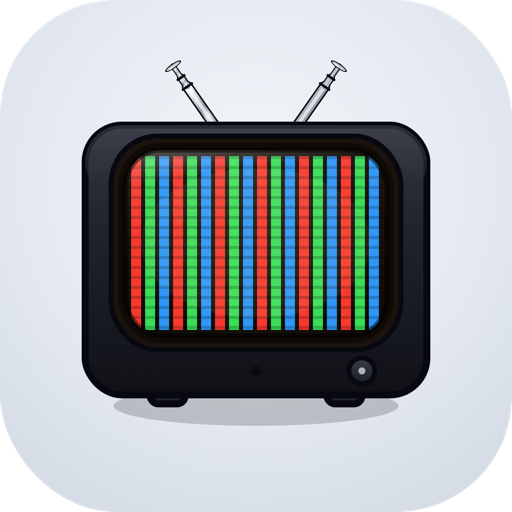 Phosphors CRT app icon: a small dark television with an RGB stripe screen and two antennas.