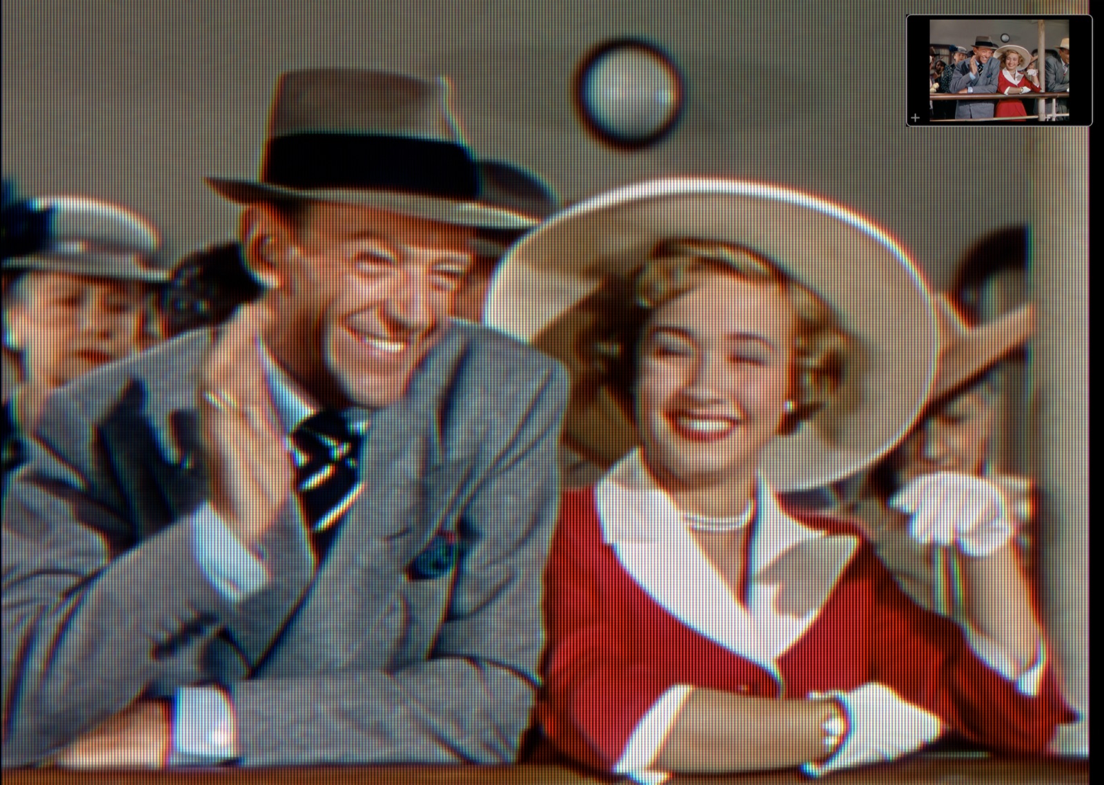 The CRT picture only: a 1950s colour film frame rendered through the VGA monitor preset with a visible RGB stripe mask and scanlines.